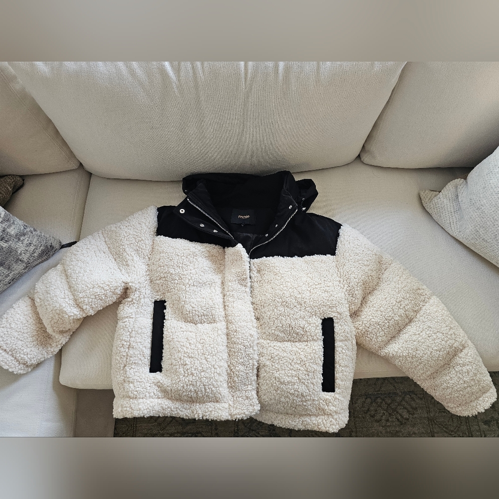 Maje Gromgy Faux Shearling Padded Quilted Jacket